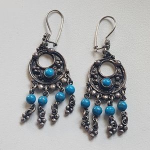 Sterling and Turquoise Beaded Dangle Earrings